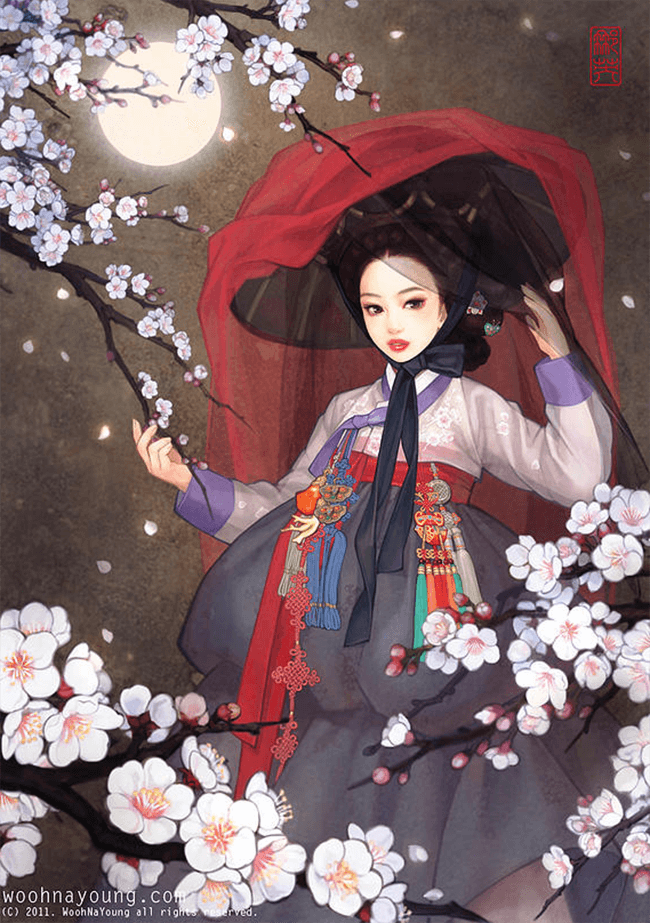 Nayoung Wooh,迪士尼,童話,插畫,韓國,韓國傳統服飾,宮廷,韓國古裝,動漫,動畫