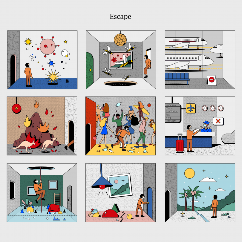 Simo Liu插圖《Escape》　新冠肺炎　烏托邦